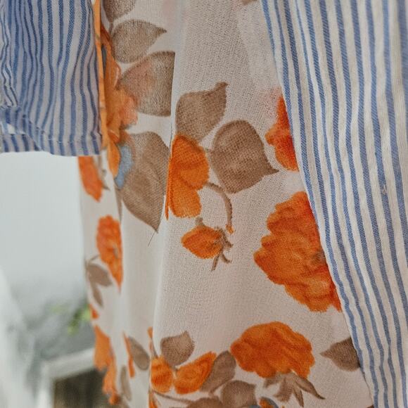 Tru Luxe Jeans Striped Floral Asymmetric 3/4 Sleeve Top Small Boho Bloomcore - Picture 7 of 12